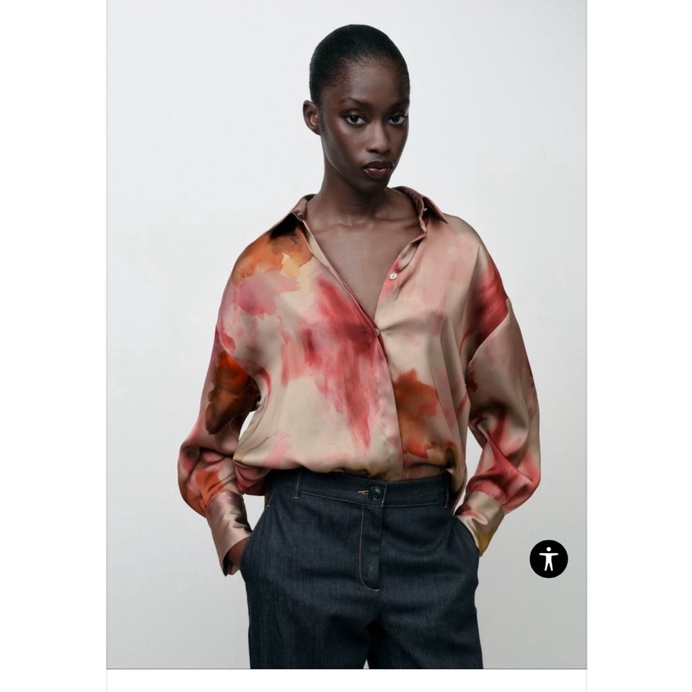 Zara tie dye shirt!Satin Watercolor Button-Down Shirt in Blush & Rust